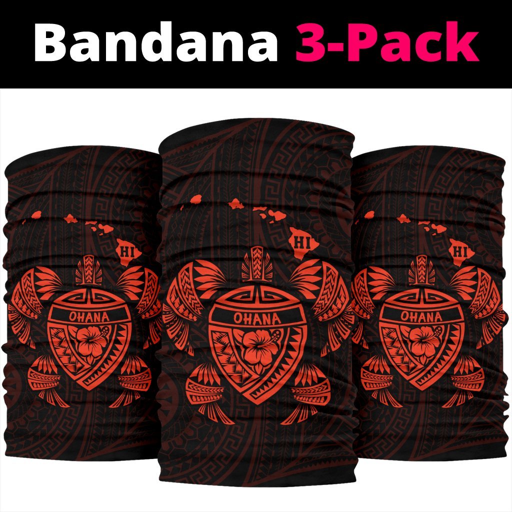 Hawaii Map Turtle Ohana Hibiscus Kakau Polynesian Bandana 3 - Pack - Orange - Polynesian Pride