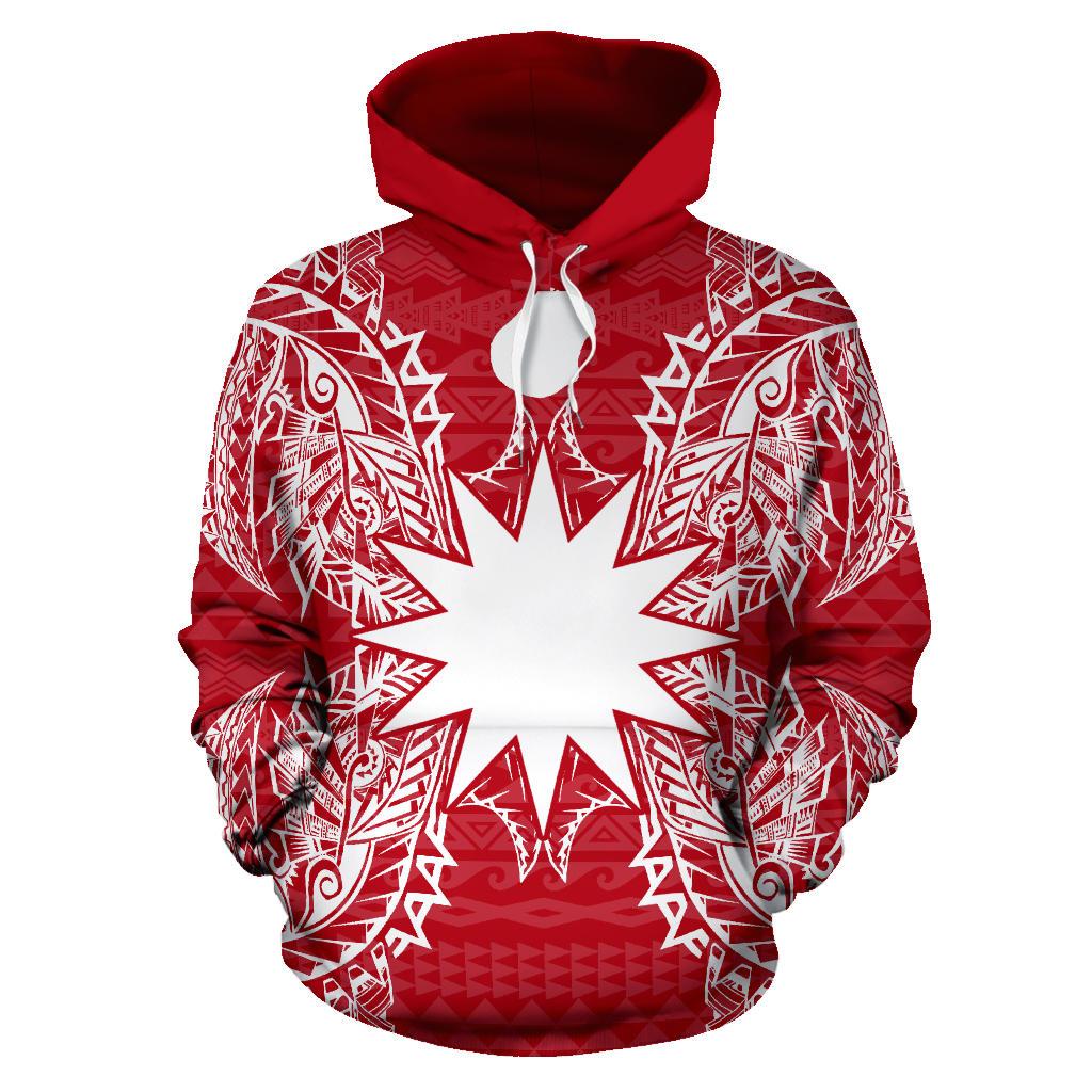 Nauru Polynesian ll Over Hoodie Map Red White - Polynesian Pride