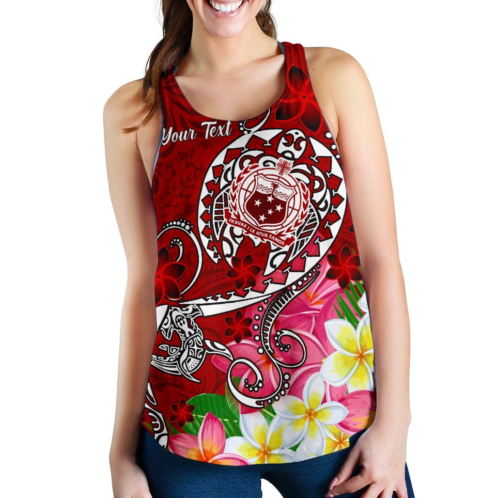 Samoa Custom Personalised Women's Racerback Tank - Turtle Plumeria (Red) - Polynesian Pride