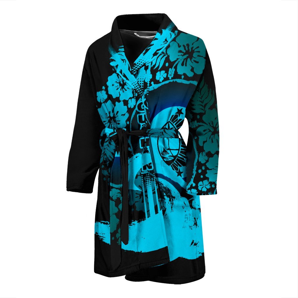 Guam Men's Bathrobe - Hibiscus And Wave Navy Men's Bath Robe - Guam Men's Bathrobe - Hibiscus and Wave Navy K6 Universal Fit blue - Polynesian Pride