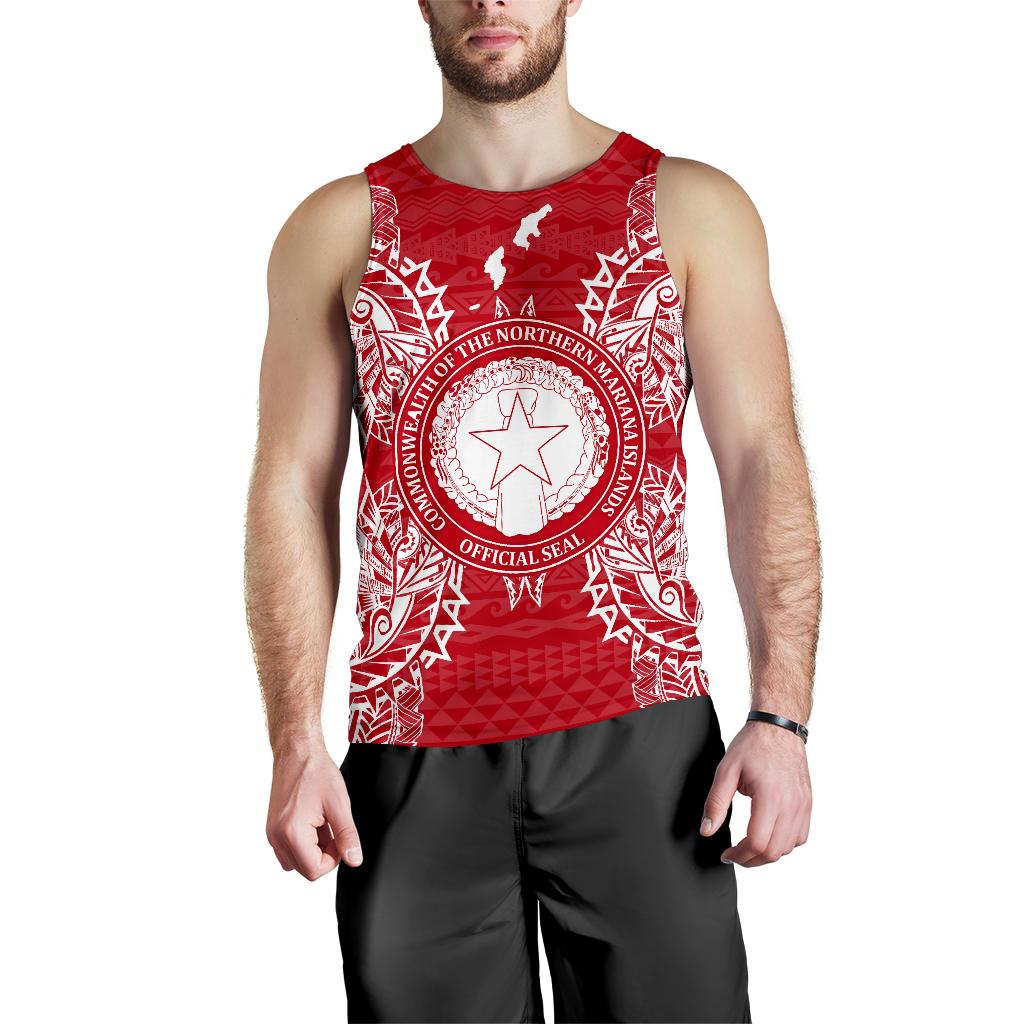 Northern Mariana Islands Polynesian Men Tank Top Map Red White Red - Polynesian Pride