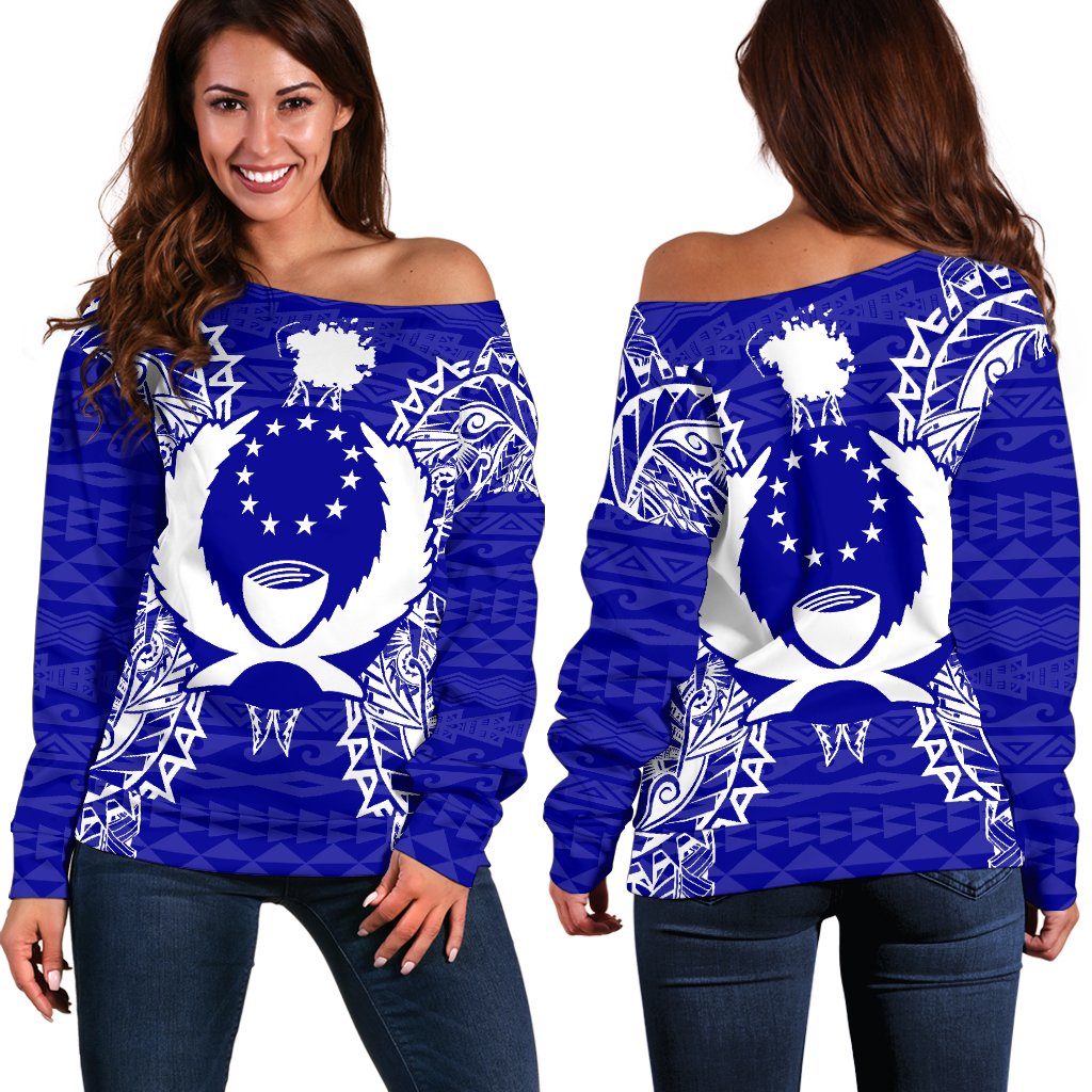 Pohnpei Polynesian Shoulder Sweater Map Blue Blue - Polynesian Pride
