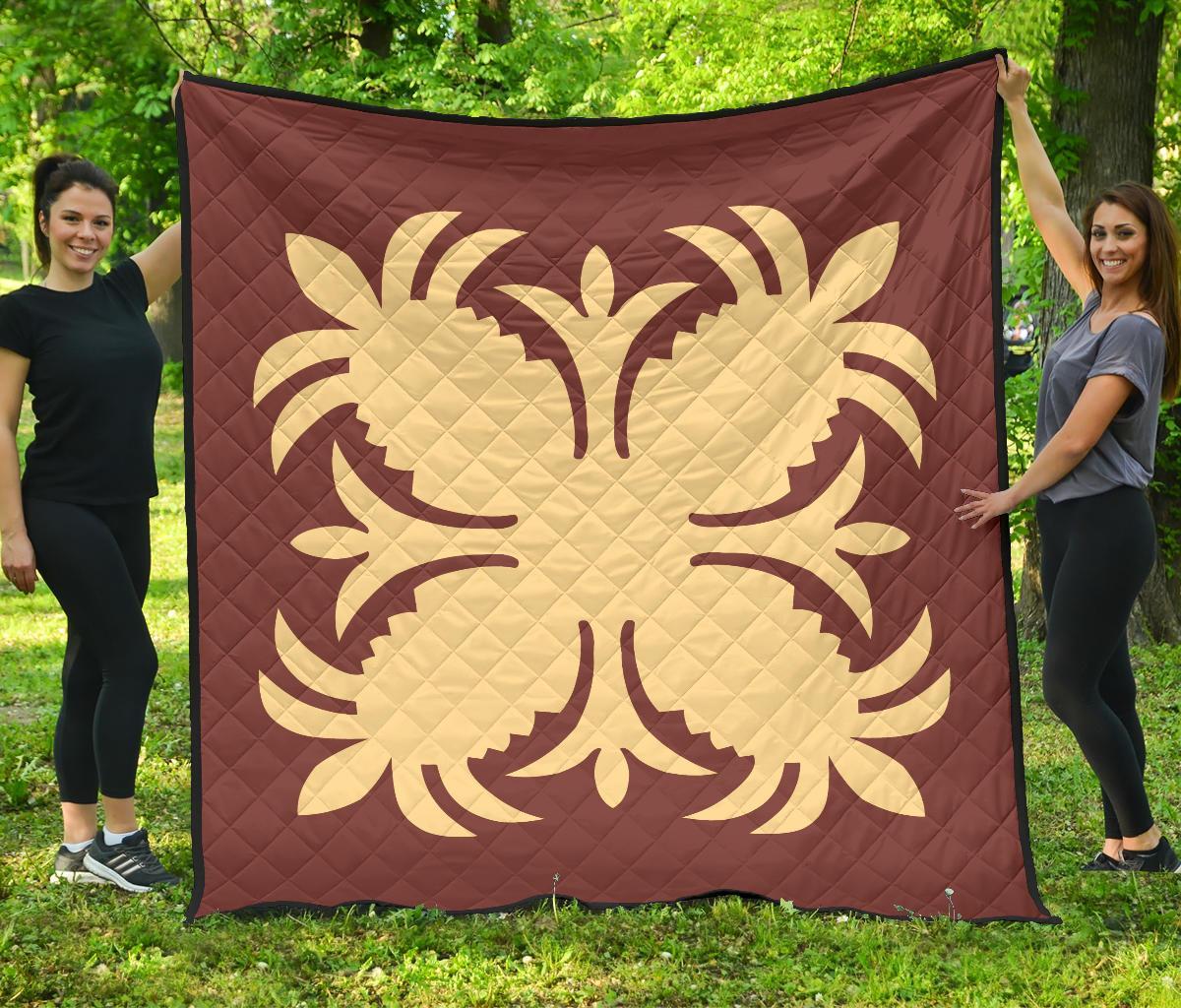 Hawaiian Premium Quilt Royal Pattern - Coral - A2 Style Coral - Polynesian Pride