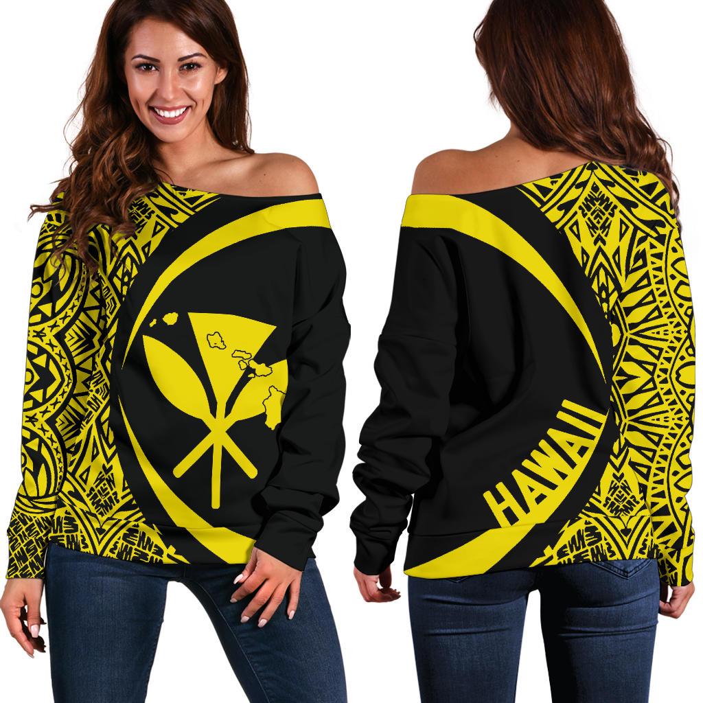 Kanaka Hawaii Map Yellow Polynesian Off Shoulder Sweater - Circle Style Yellow - Polynesian Pride