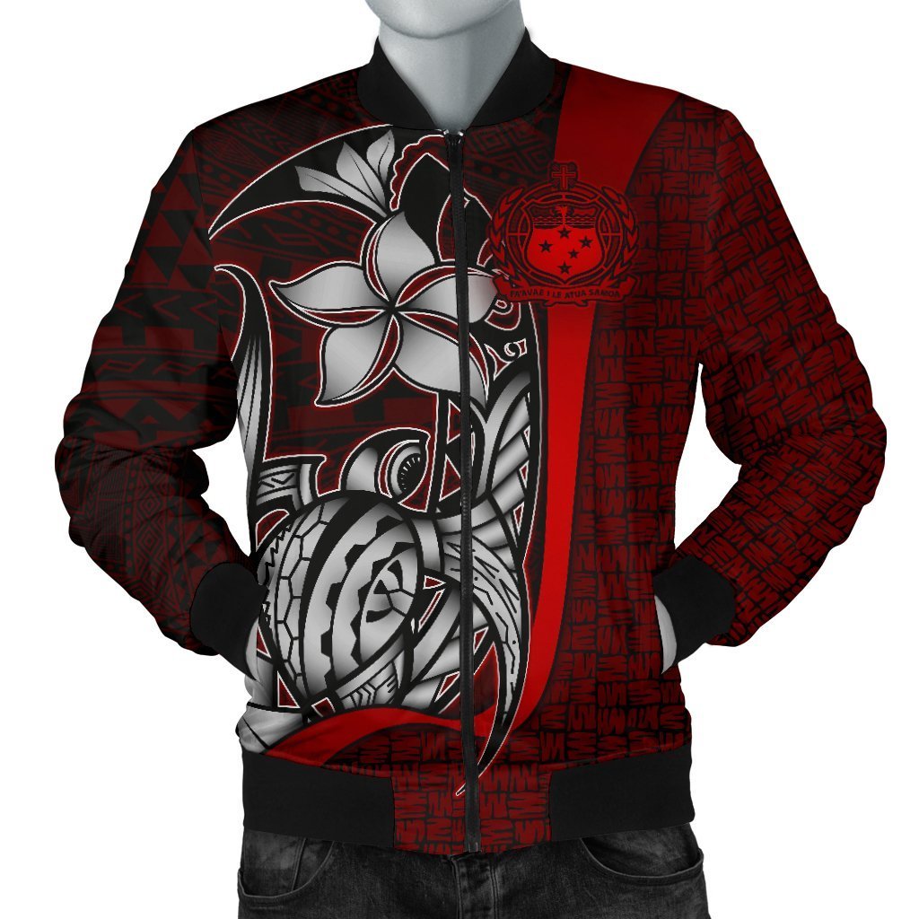 Samoa Polynesian Men's Bomber Jackets Red - Turtle With Hook Red - Polynesian Pride