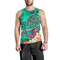 Polynesian Men's Tank Top - Turtle Plumeria Turquoise Color - Polynesian Pride