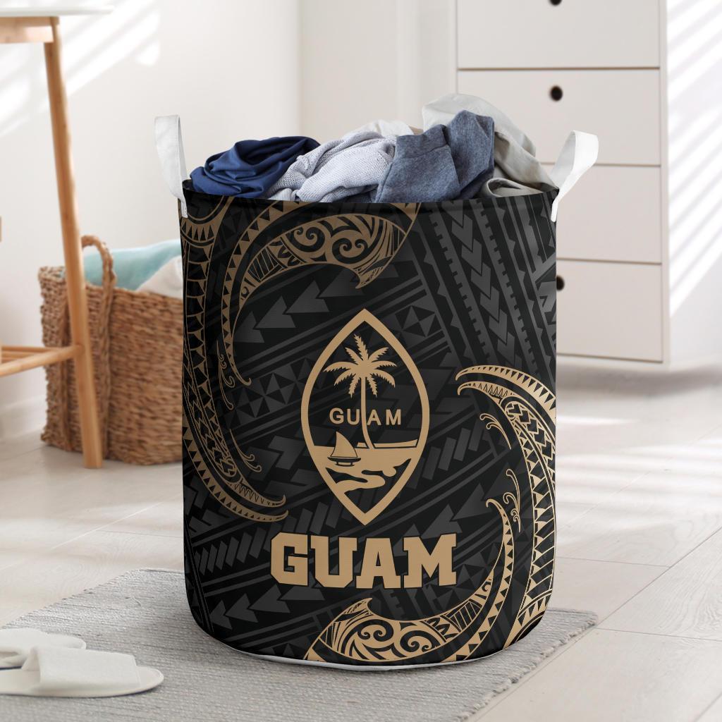 Guam Polynesian Laundry Basket - Gold Tribal Wave One Style One Size Black - Polynesian Pride