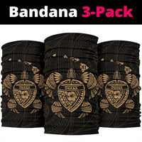 Hawaii Map Turtle Ohana Hibiscus Kakau Polynesian Bandana 3 - Pack - Gold - Polynesian Pride