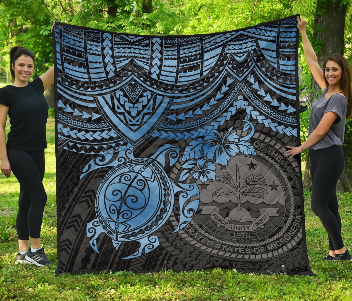 Federated States Of Micronesia Premium Quilt - Federated States Of Micronesia Seal & Blue Turtle Hibiscus - Polynesian Pride