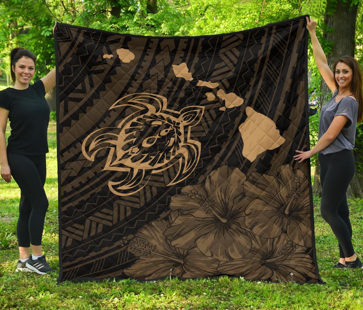 Hawaii Sea Turtle Is Swimming Toward Premium Quilt Gold Gold - Polynesian Pride