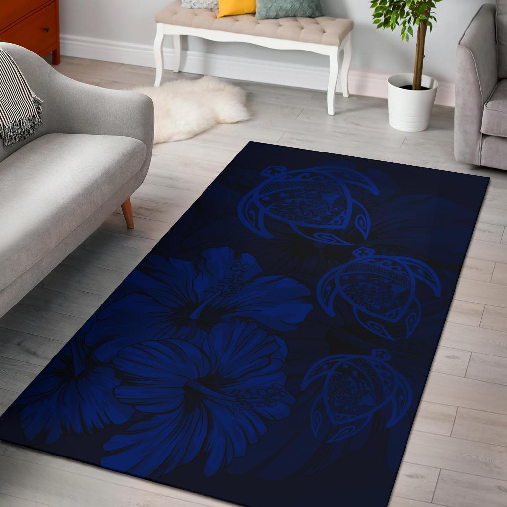 Hawaiian Map Hibiscus Flowers Vintage Polynesian Rug AH Rug Blue - Polynesian Pride