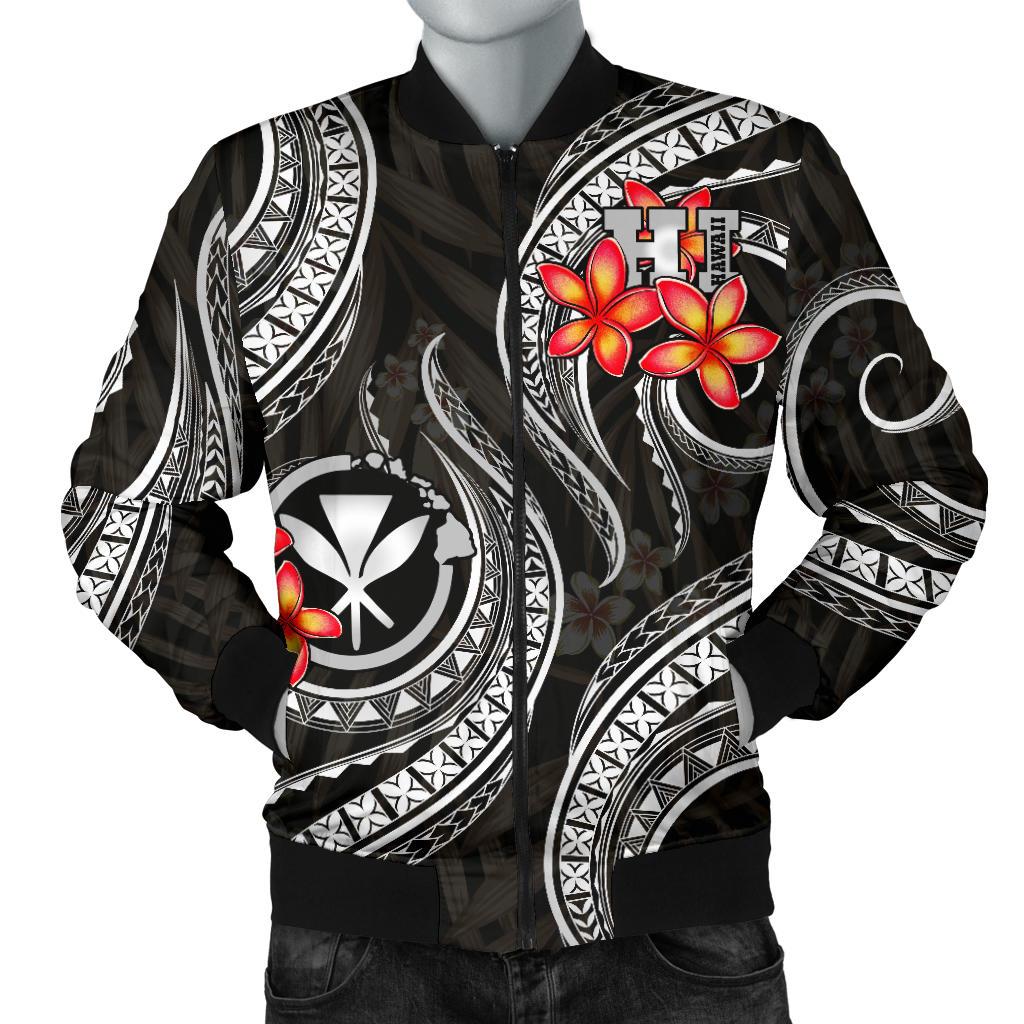 Polynesian Hawaii Men Bomber Jacket - Black Plumeria - Polynesian Pride