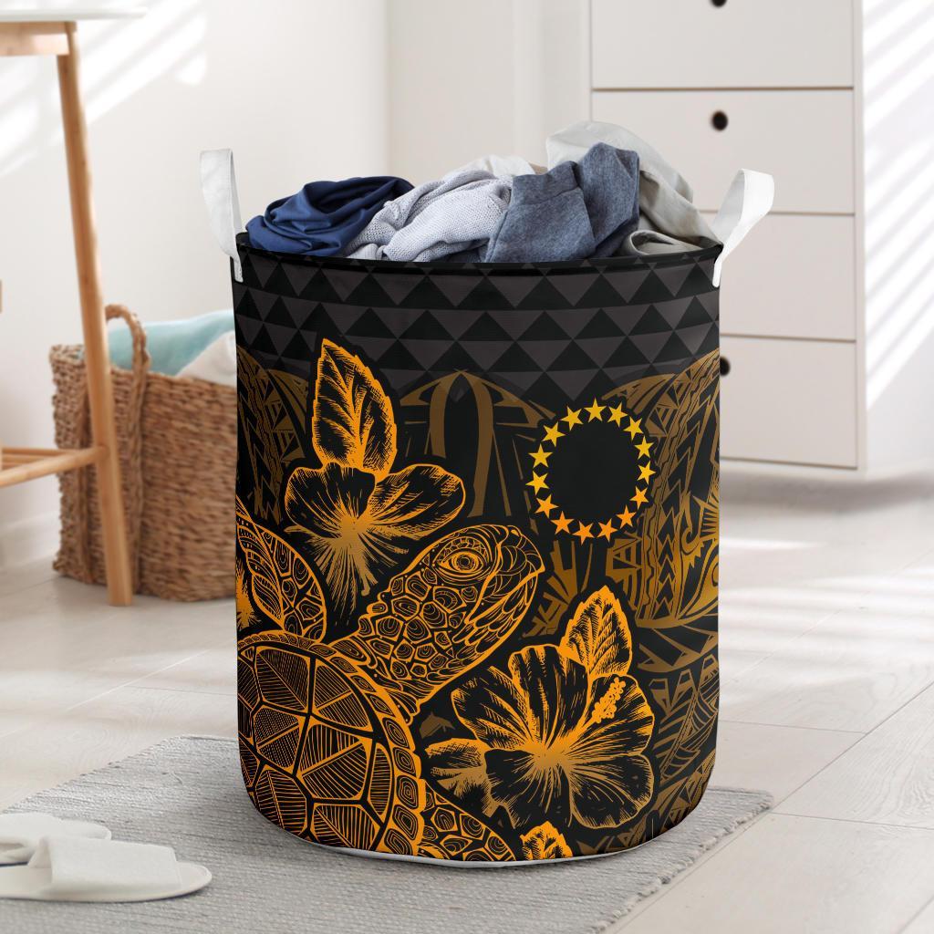 Cook Islands Laundry Basket - Polynesian Turtle Hibiscus Gold Laundry Basket One Size Gold - Polynesian Pride