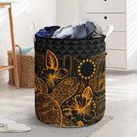 Cook Islands Laundry Basket - Polynesian Turtle Hibiscus Gold Laundry Basket One Size Gold - Polynesian Pride