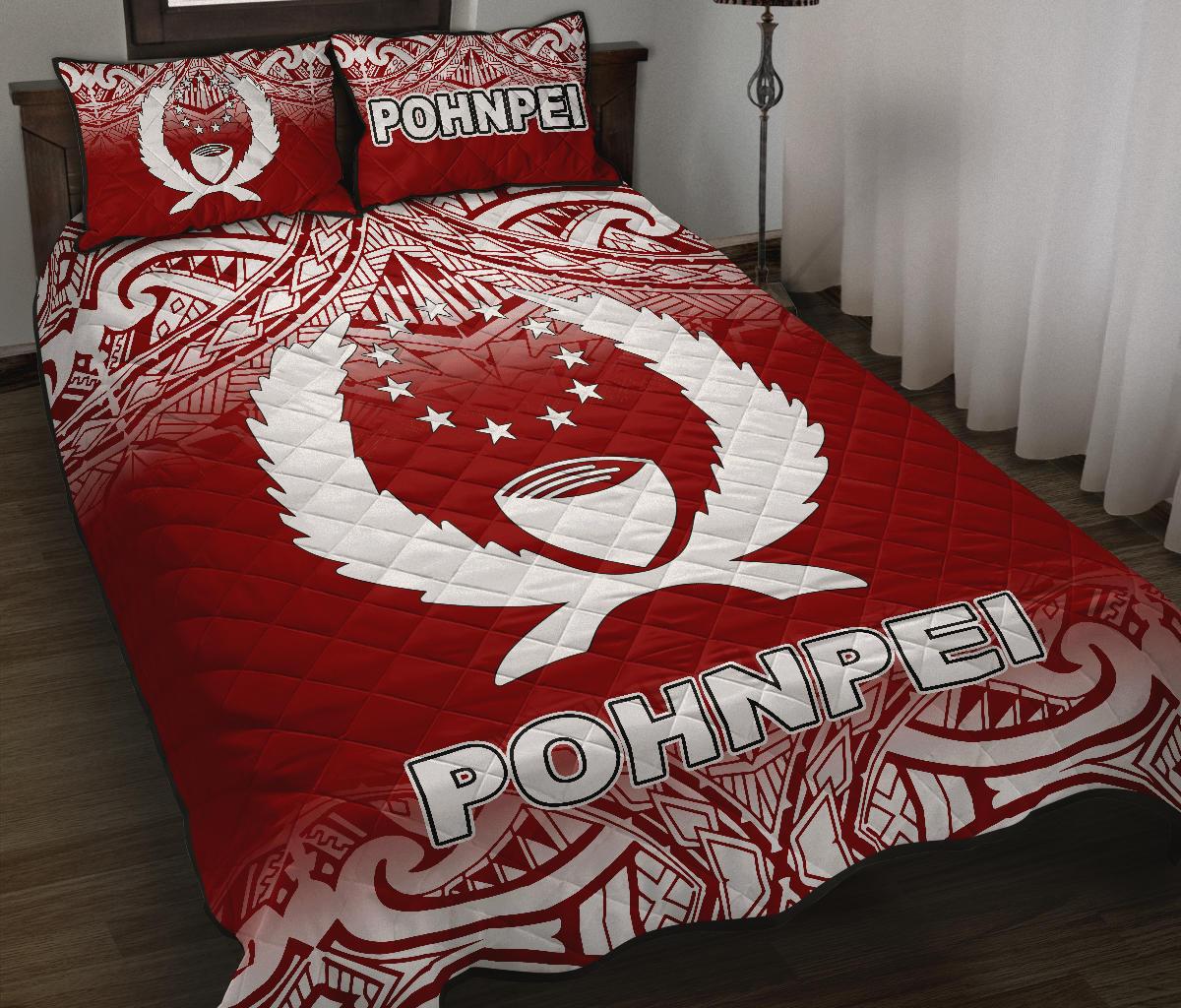Pohnpei Quilt Bed Set - Pohnpei Flag Red Fog Style - Polynesian Pride