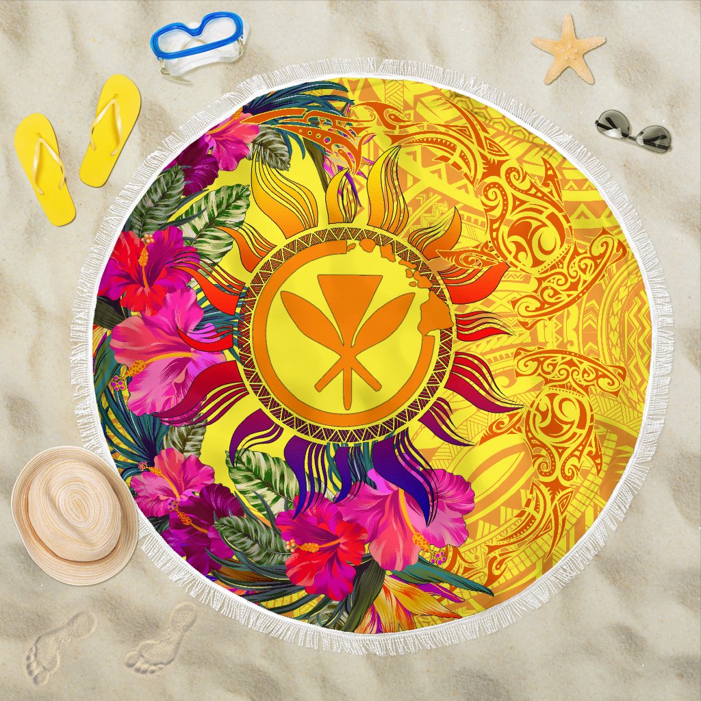 Polynesian Beach Blankets - Hawaii Kanaka Maoli & Hibiscus Flowers With Polynesian Patterns - Polynesian Pride