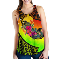 Papua New Guinea Women's Racerback Tank - Polynesian Hook And Hibiscus (Reggae) - Polynesian Pride
