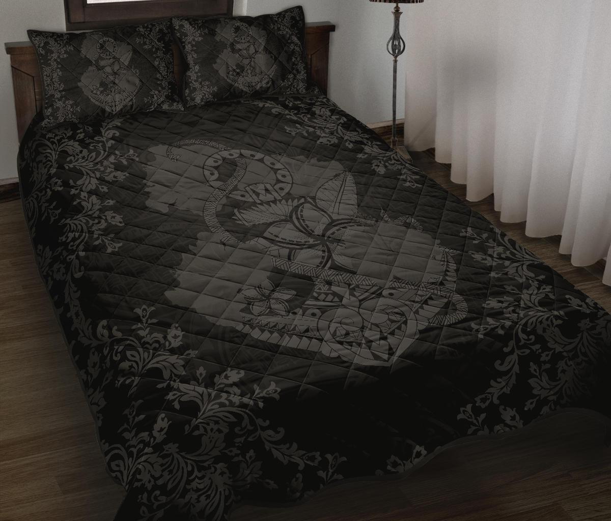 Hawaii Anchor Hibiscus Flower Vintage Quilt Bed Set - AH - Grey - Polynesian Pride