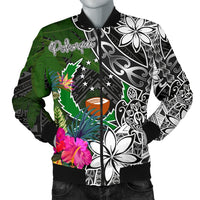 Pohnpei Men Bomber Jacket - Turtle Plumeria Banana Leaf Black - Polynesian Pride