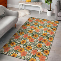 Tropical Flowers Hibiscus Pink Yellow Rug Yellow - Polynesian Pride