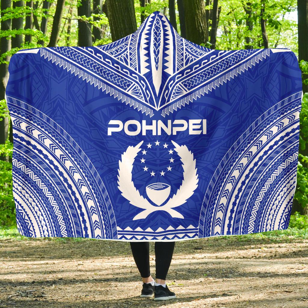 Pohnpei Flag Polynesian Chief Hooded Blanket Hooded Blanket Blue - Polynesian Pride