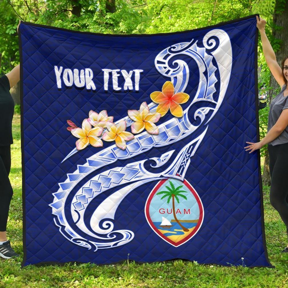 Guam Personalised Premium Quilt - Guam Seal Polynesian Patterns Plumeria (Blue) - Polynesian Pride