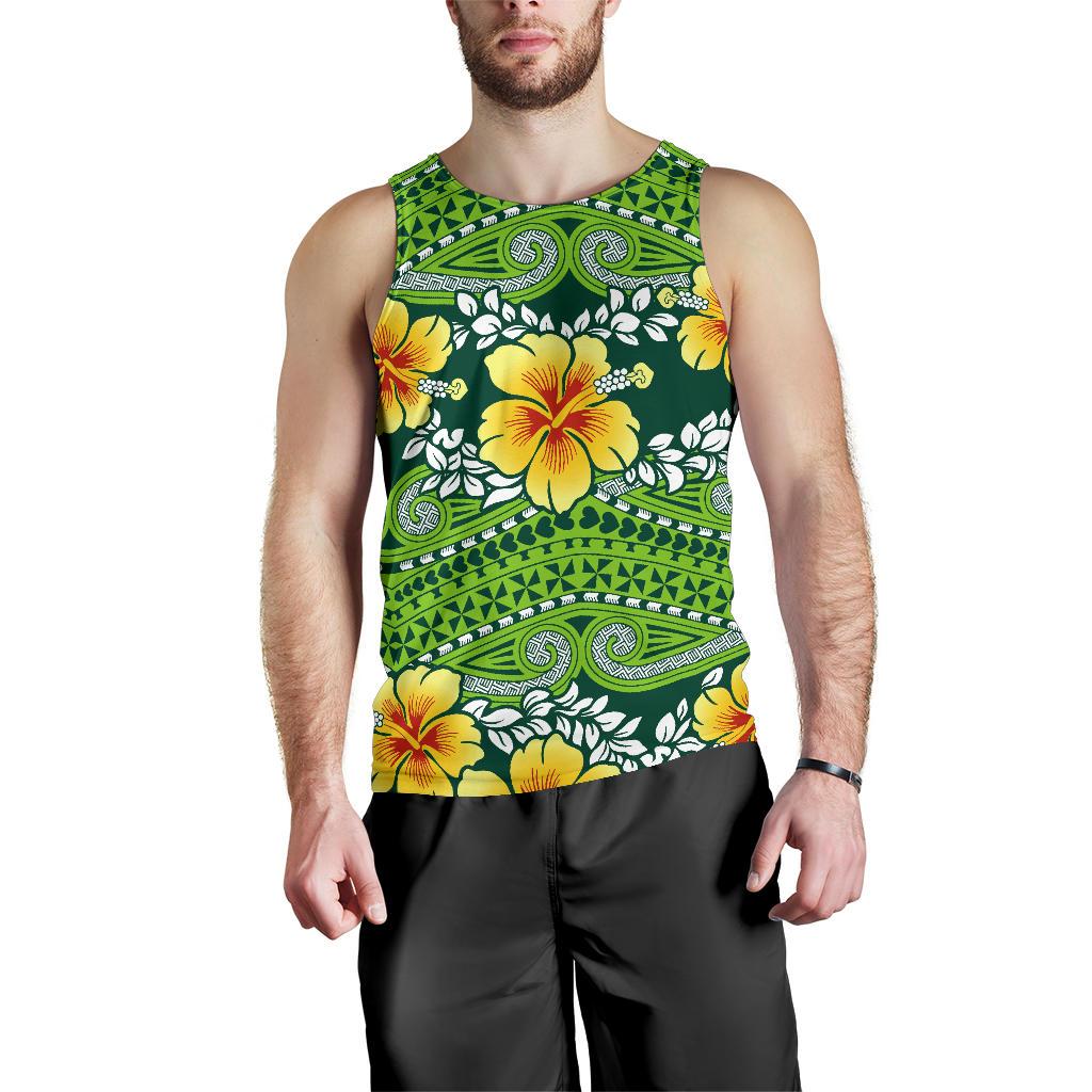 Polynesian Men Tank Top - Polynesian Hibiscus Patterns Green - Polynesian Pride
