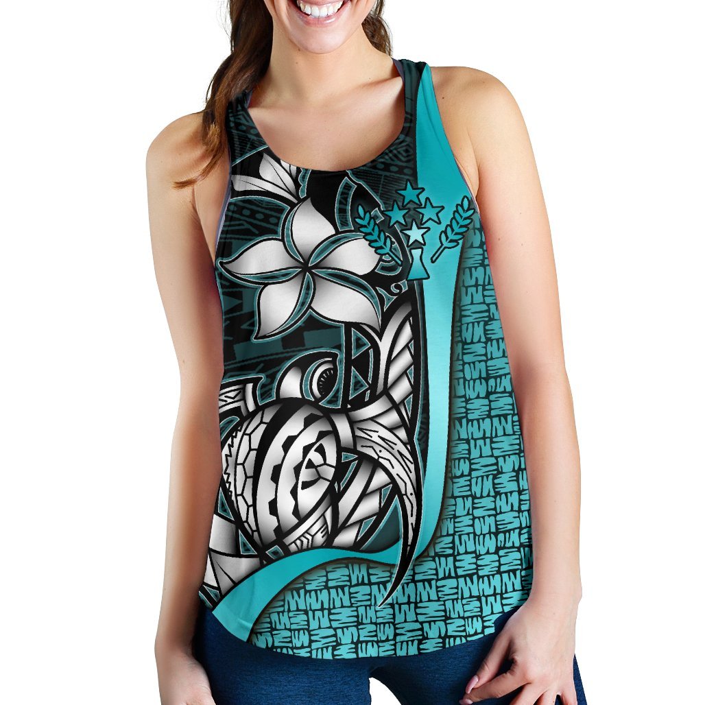 Kosrae Micronesia Women's Racerback Tank Turquoise - Turtle With Hook - Polynesian Pride