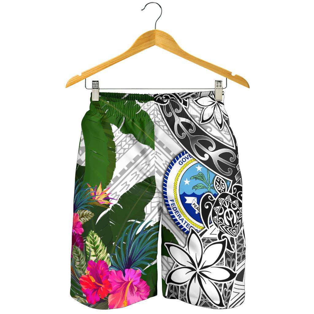Federated States of Micronesia Men's Short White - Turtle Plumeria Banana Leaf - Polynesian Pride