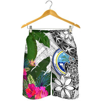 Federated States of Micronesia Men's Short White - Turtle Plumeria Banana Leaf - Polynesian Pride