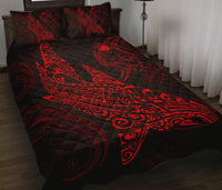 Polynesian Quilt Bed Set - Polynesian Red Shark Warrior Tattoo - Polynesian Pride