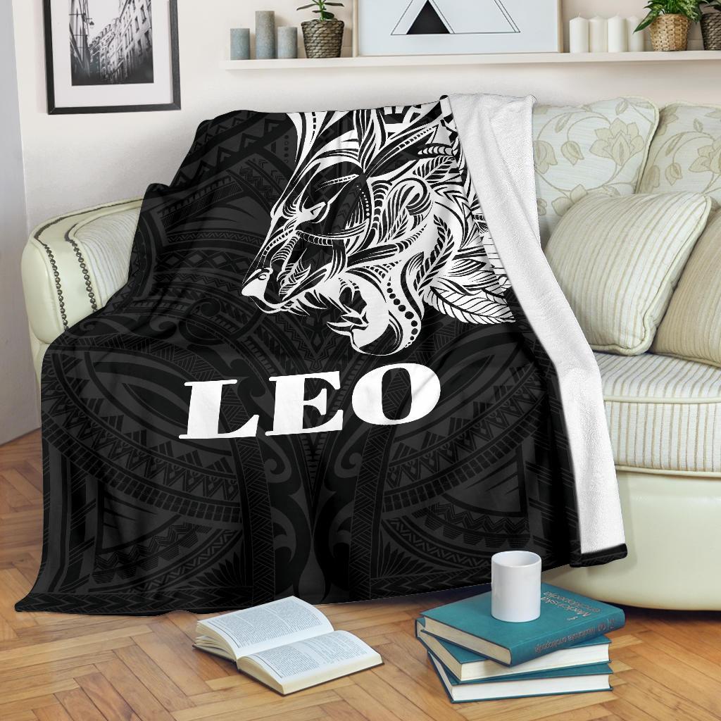 Sun In Leo Zodiac Premium Blanket Polynesian Tattoo Simple - White White - Polynesian Pride