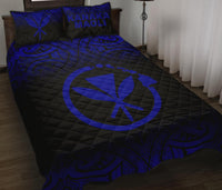 Hawaii Quilt Bed Set - Kanaka Maoli Polynesian Tattoo Black Fog Style Blue Version - Polynesian Pride