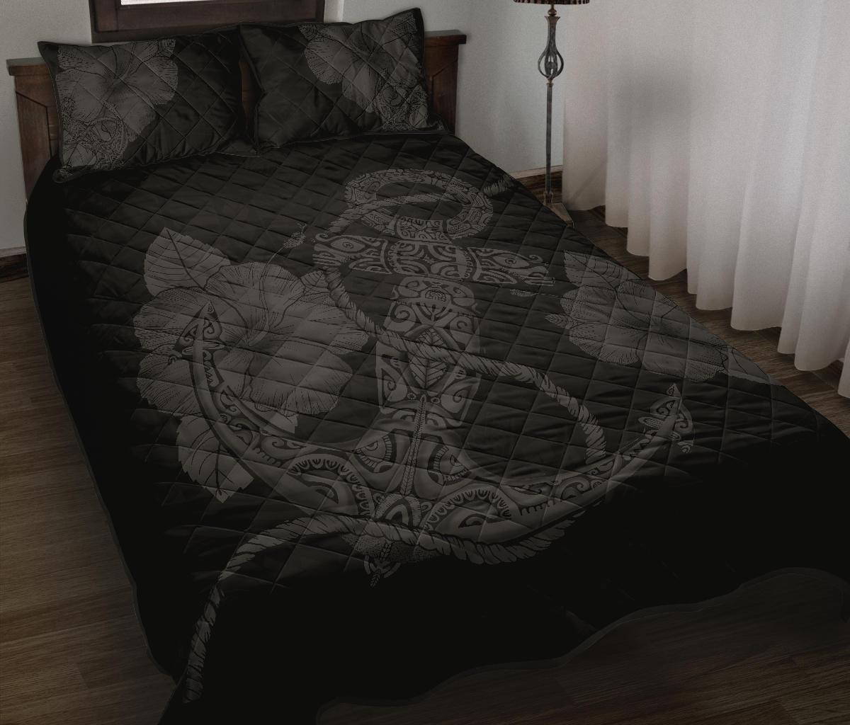 Anchor Poly Tribal Quilt Bed Set Gray - Polynesian Pride