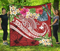 Papua New Guinea Polynesian Premium Quilt - Summer Plumeria (Red) - Polynesian Pride