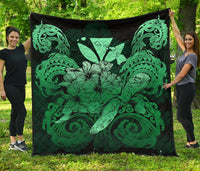 Hawaii Turtle Wave Polynesian Premium Quilt - Hey Style Green Green - Polynesian Pride