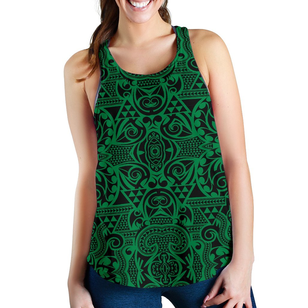 Polynesian Kakau Turtle Green Women's Racerback Tank Top Green - Polynesian Pride