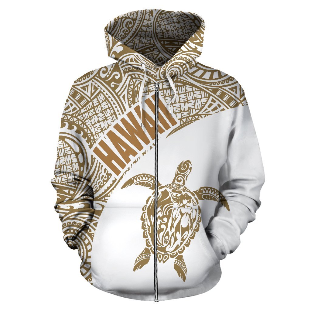 Hawaii Zip up Hoodie Hawaii Turtle Mermaid Polynesian Tattoo White Gold Version - Polynesian Pride