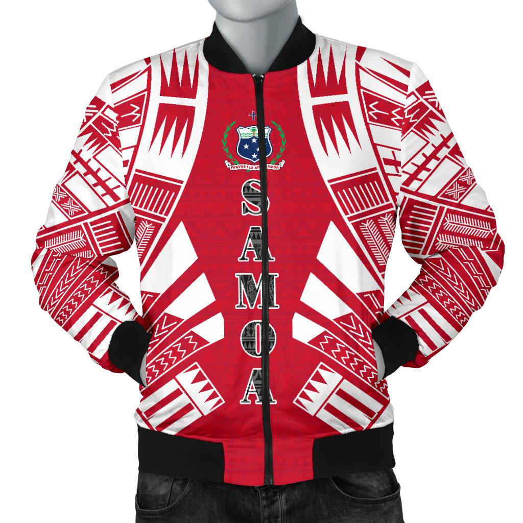 Samoa Men Bomber Jackets - Polynesian Tattoo Flag White - Polynesian Pride