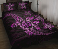 Kanaka Map Hibiscus Plumeria Turtle Art Pink Polynesian Quilt Bed Set - Polynesian Pride