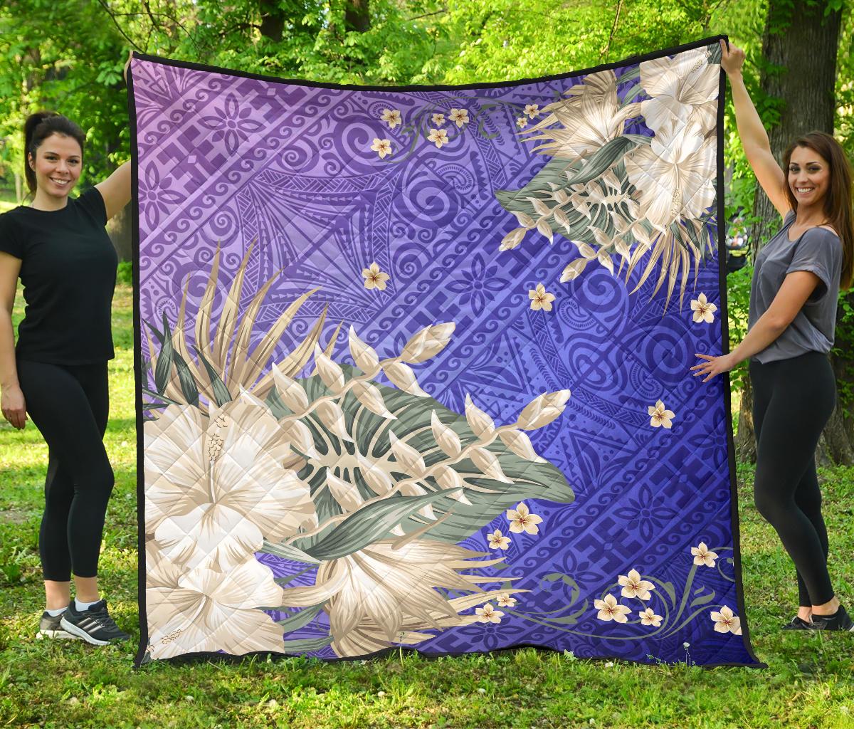 Hawaii Premium Quilt - Hawaii Hibiscus Polynesian Culture Revival Blue - Polynesian Pride
