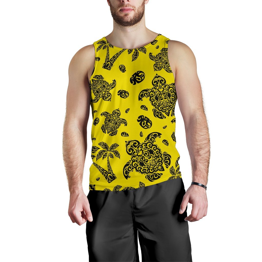 Polynesian Turtle Palm And Sea Pebbles Yellow Hawaii Men's Tank Top Yellow - Polynesian Pride