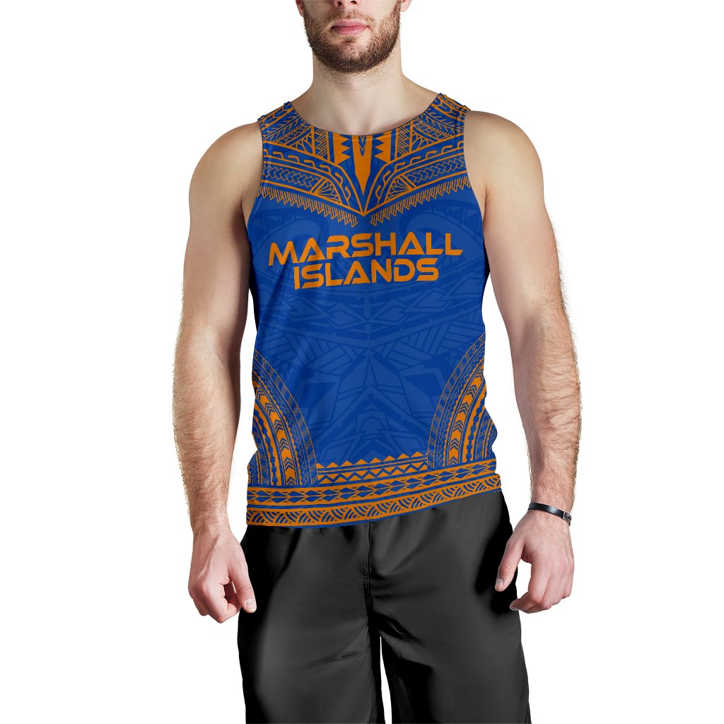 Marshall Islands Men's Tank Top - Polynesian Chief Flag Version Blue - Polynesian Pride