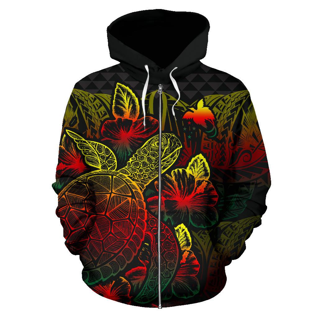 Papua New Guinea Polynesian Zip up Hoodie Turtle Hibiscus Reggae - Polynesian Pride