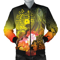 Samoa Men's Bomber Jacket - Humpback Whale with Tropical Flowers (Yellow) Yellow - Polynesian Pride
