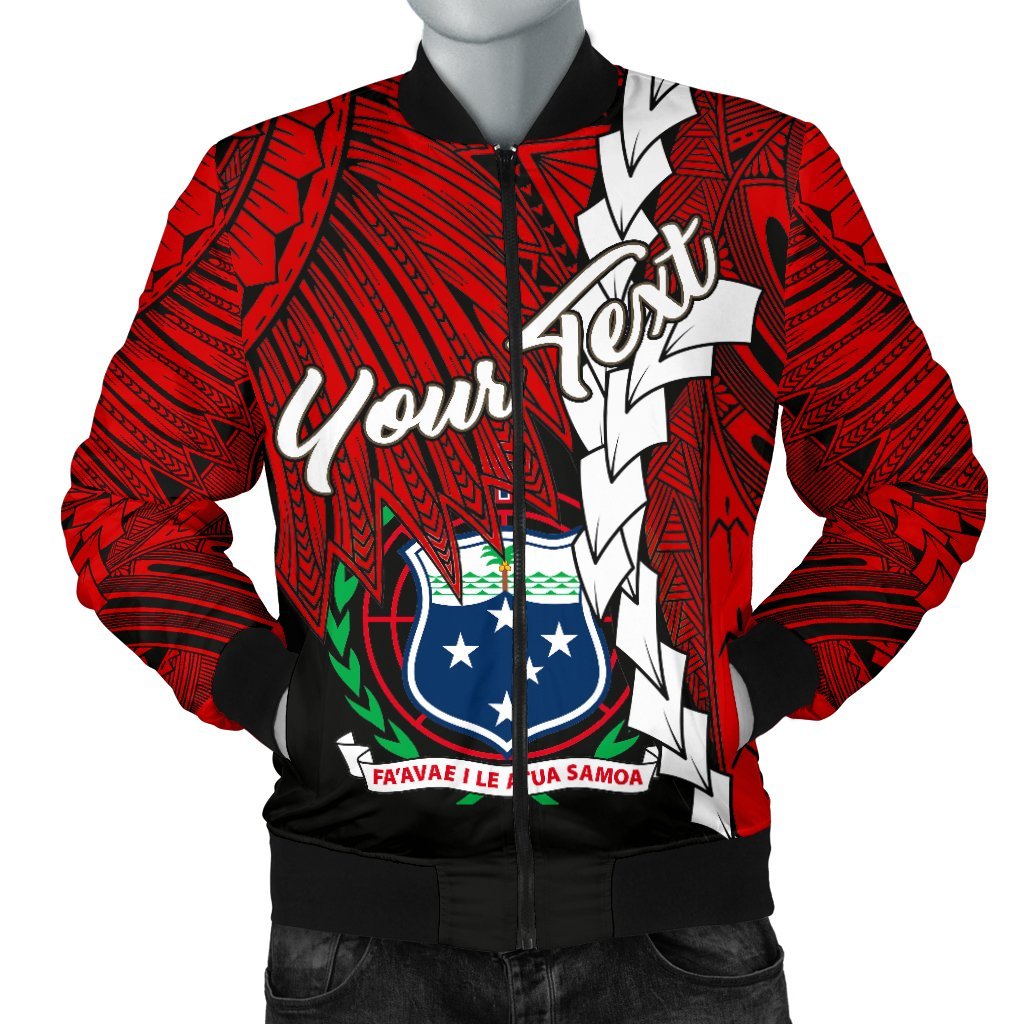 Samoa Polynesian Custom Personalised Men's Bomber Jacket - Tribal Wave Tattoo Flag Color Red - Polynesian Pride