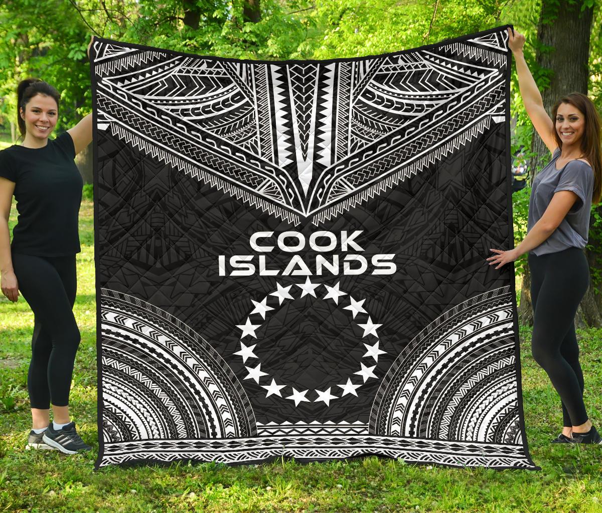 Cook Islands Premium Quilt - Cook Islands Flag Polynesian Chief Black Version Black - Polynesian Pride