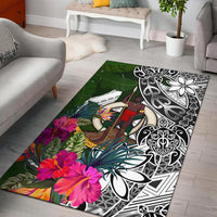 Vanuatu Area Rug White - Turtle Plumeria Banana Leaf - Polynesian Pride