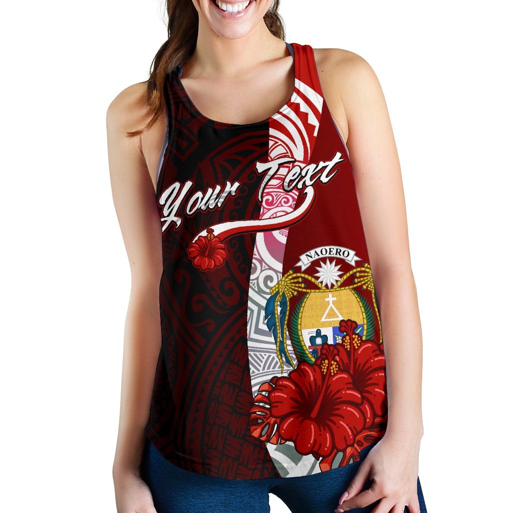 Nauru Polynesian Custom Personalised Women's Racerback Tank - Coat Of Arm With Hibiscus - Polynesian Pride