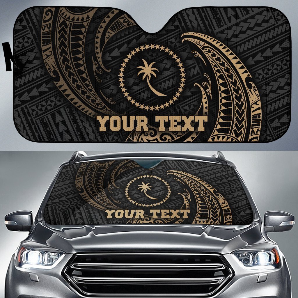 Polynesian Chuuk Custom Personalised Sun Shades - Gold Tribal Wave Auto Sun Shade Universal Fit Gold - Polynesian Pride
